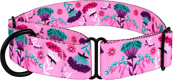 CollarDirect Floral Design Pattern Nylon Martingale Dog Collar, Pink, Medium slide 1 of 3