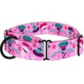 CollarDirect Floral Design Pattern Nylon Martingale Dog Collar, Pink, Medium