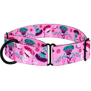 CollarDirect Floral Design Pattern Nylon Martingale Dog Collar, Pink, Large