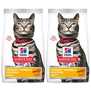 Hill's Science Diet Adult Urinary Hairball Control Dry Cat Food, 7-lb bag, bundle of 2