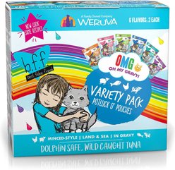 BFF OMG Potluck O' Pouches Variety Pack Grain-Free Cat Food Pouches, 2.8-oz, pack of 12, bundle of 2