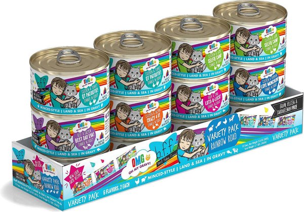 BFF OMG Rainbow Road Variety Pack Grain-Free Canned Cat Food, 2.8-oz, pack of 12, bundle of 2 slide 1 of 5