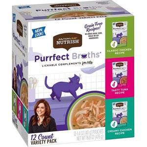 Rachael Ray Nutrish Purrfect Broths All Natural Grain-Free Variety Pack Cat Food Topper, 1.4-oz, case of 12, bundle of 2