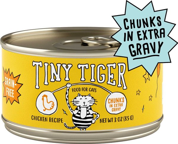 Tiny Tiger Chunks in EXTRA Gravy Chicken Recipe Grain-Free Canned Cat Food, 3-oz, case of 24, bundle of 2 slide 1 of 10