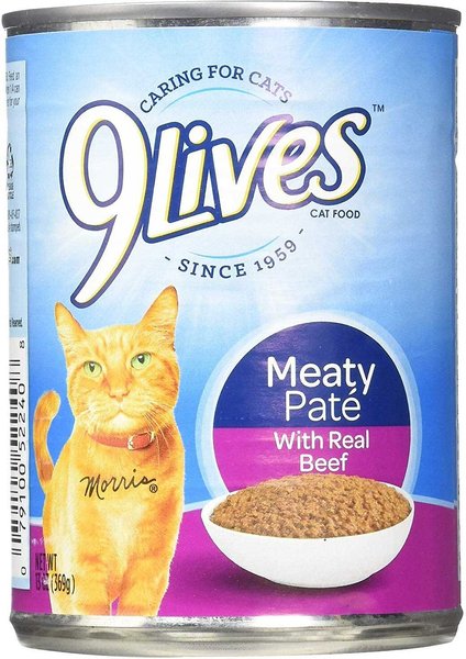 9 LIVES Meaty Pate with Real Beef Canned Cat Food 13 oz case of