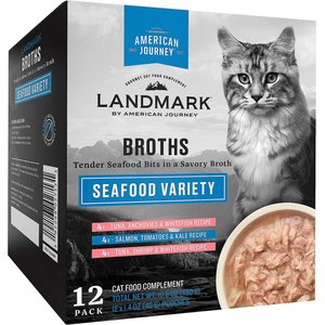 American Journey Landmark Broths Seafood Variety Pack Wet Cat Food Complement Pouches, 1.4 oz case of 12, 1.4 oz case of 12, bundle of 2