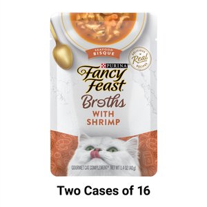 Fancy Feast Broths Seafood Bisque with Shrimp Grain-Free Cat Food Topper, 1.4-oz, case of 16, 1.4-oz, case of 16, bundle of 2
