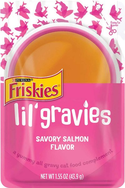 Friskies Lil' Gravies Savory Salmon Flavor Cat Food Complement, 1.55-oz, case of 16, 1.55-oz, case of 16, bundle of 2 slide 1 of 9