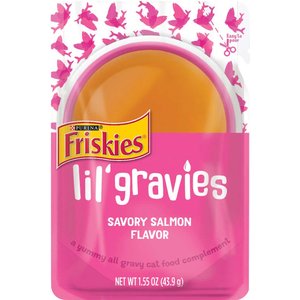 Friskies Lil' Gravies Savory Salmon Flavor Cat Food Complement, 1.55-oz, case of 16, 1.55-oz, case of 16, bundle of 2