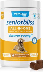 Vetnique Labs Seniorbliss Daily All-In-One Glucosamine & Probiotic Senior Hickory Chicken Soft Chews Senior Dog Supplement, 120 count