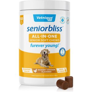 Vetnique Labs Seniorbliss Daily All-In-One Hickory Chicken Soft Chews Senior Dog Supplement, 120 count