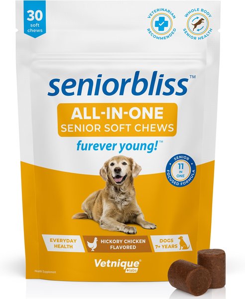 Vetnique Labs Seniorbliss Daily All-In-One Hickory Chicken Soft Chews Senior Dog Supplement, 30 count slide 1 of 7