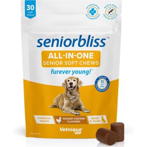 Vetnique Labs Seniorbliss Daily All-In-One Glucosamine & Probiotic Senior Hickory Chicken Soft Chews Senior Dog Supplement, 30 count