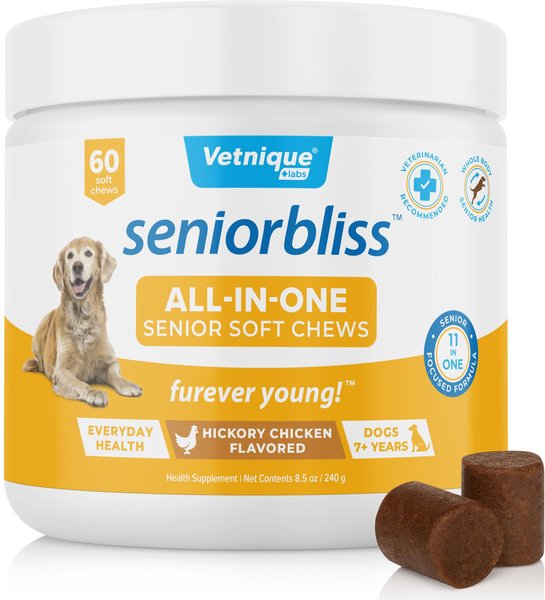 Vetnique Labs Seniorbliss Daily All-In-One Hickory Chicken Soft Chews Senior Dog Supplement, 60 count slide 1 of 8