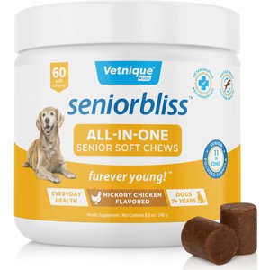 Vetnique Labs Seniorbliss Daily All-In-One Glucosamine & Probiotic Senior Hickory Chicken Soft Chews Senior Dog Supplement, 60 count