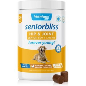 Vetnique Labs Seniorbliss Hip & Joint Chicken Bacon Flavored Joint Supplement for Senior Dogs, 120 count