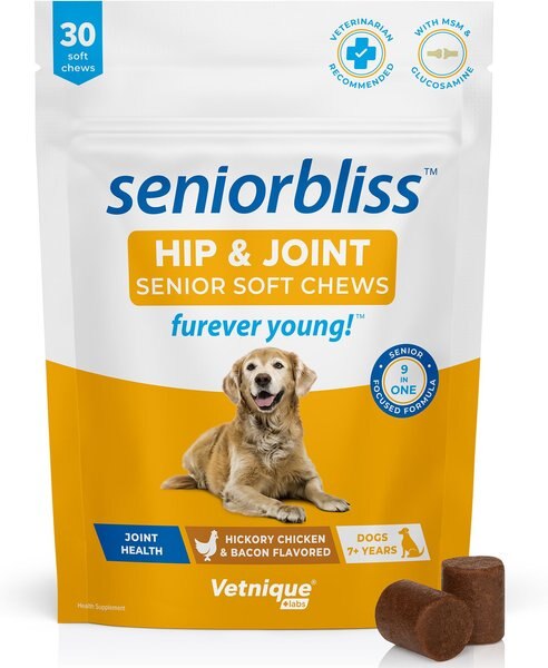 Vetnique Labs Seniorbliss Hip & Joint Chicken Bacon Flavored Joint Supplement for Senior Dogs, 30 count slide 1 of 7