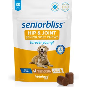 Vetnique Labs Seniorbliss Hip & Joint Mobility Glucosamine Chicken Bacon Flavored Joint Supplement for Senior Dogs, 30 count