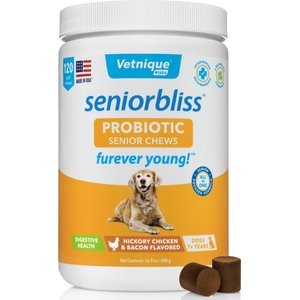 Vetnique Labs Seniorbliss Probiotic Hickory Chicken & Bacon Soft Chews Digestive Supplement for Senior Dogs, 120 count