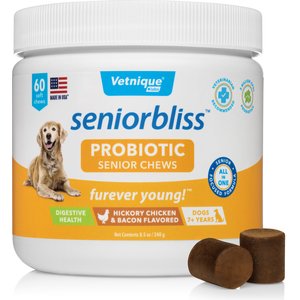 Vetnique Labs Seniorbliss Probiotic Hickory Chicken & Bacon Soft Chews Digestive Supplement for Senior Dogs, 60 count