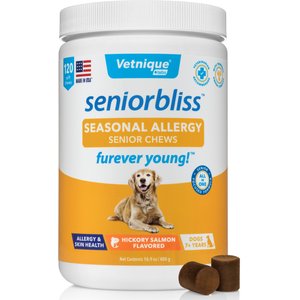Vetnique Labs Seniorbliss Seasonal Allergy & Itch Salmon Flavored Fish Oil Soft Chews Allergy Supplement for Senior Dogs, 120 count