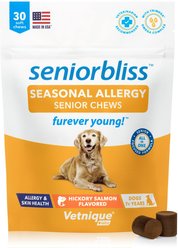Vetnique Labs Seniorbliss Seasonal Allergy & Itch Salmon Flavored Fish Oil Soft Chews Allergy Supplement for Senior Dogs, 30 count