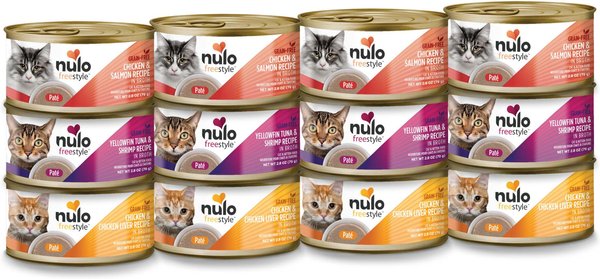Nulo FreeStyle Cat & Kitten Grain-Free Pate Variety Pack Cat Food, 2.8-oz can, case of 12 slide 1 of 6