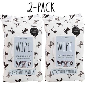 Rae Dunn WIPE. Aloe & Vitamin E Coconut Vanilla Scent Dog Wipes, 150 count, 2 pack