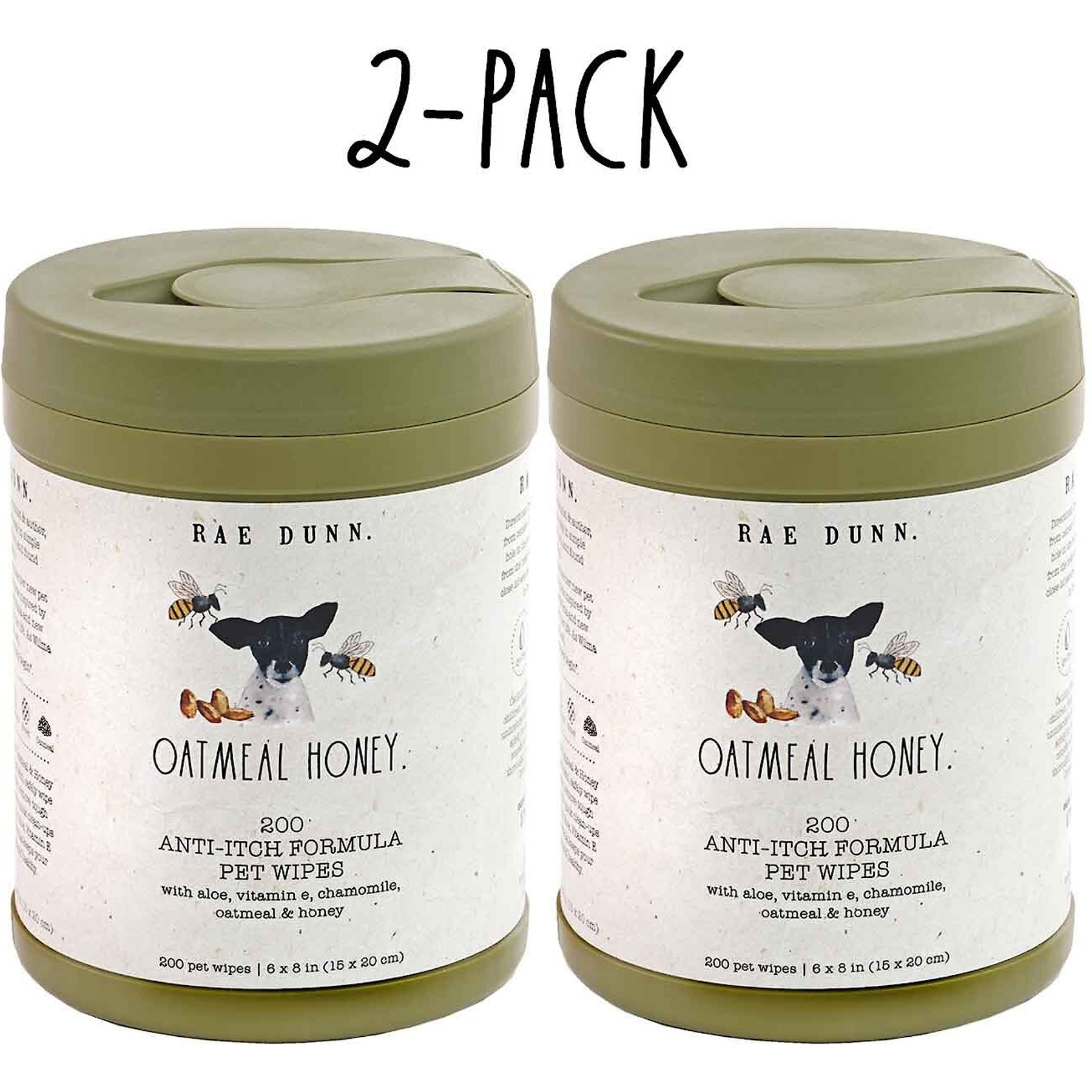 Rae Dunn Anti-Itch Formula Cannister Dog Wipes, 200 count, 2 pack
