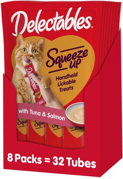 Hartz Delectables Squeeze Up Tuna & Salmon Lickable Cat Treats, 0.4-oz tube, 32 count slide 1 of 10