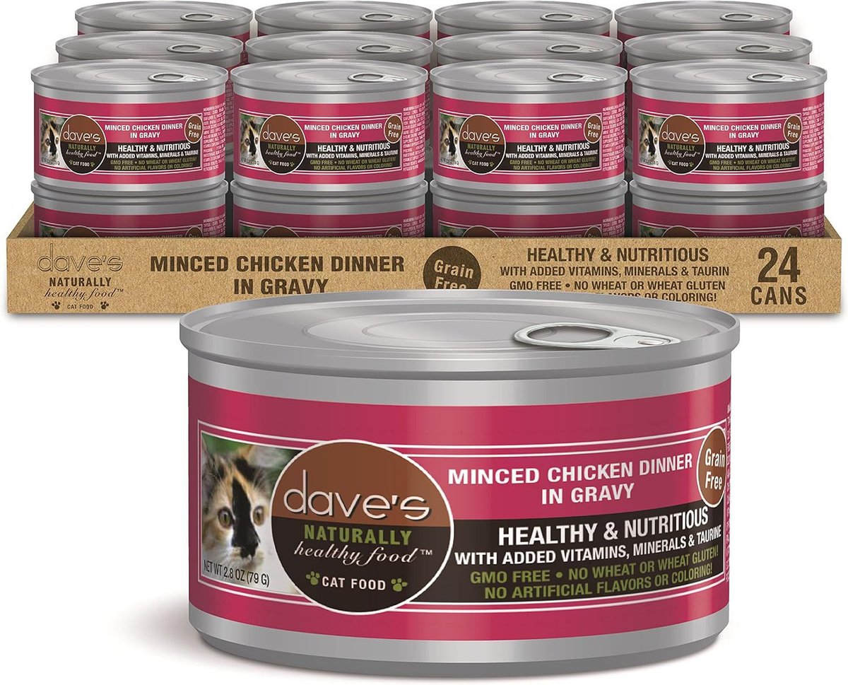 Dave's Pet Food Shredded Chicken & Ocean Whitefish Dinner in Gravy Recipe Wet Canned Cat Food, 2.8-oz can, case of 24