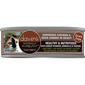 Dave's Pet Food Shredded Chicken & Duck Dinner in Gravy Recipe Wet Cat Food, 2.8-oz can, case of 24