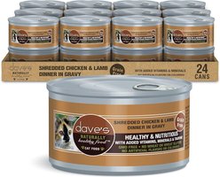 Dave's Pet Food Shredded Chicken & Lamb Dinner in Gravy Recipe Wet Cat Food, 2.8-oz can, case of 24