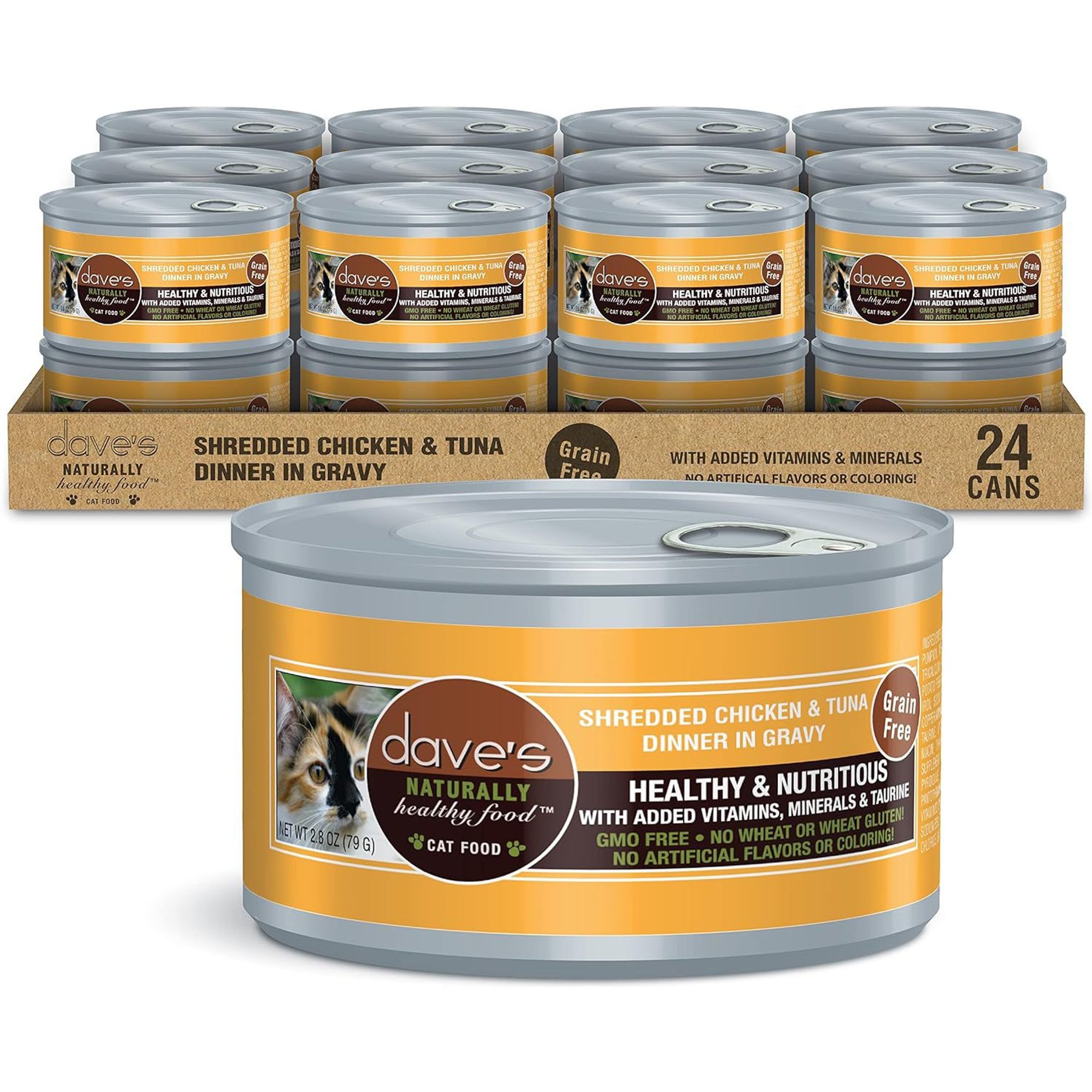 Dave's Pet Food Shredded Chicken & Tuna Dinner in Gravy Recipe Wet Canned Cat Food, 2.8-oz can, case of 24