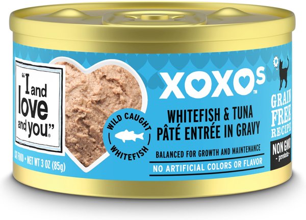 I and Love and You XOXO Whitefish & Tuna Pate Grain-Free Canned Cat Food, 3-oz can, case of 24 slide 1 of 7