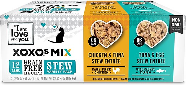 I and Love and You XOXO Chicken & Tuna Stew Grain-Free Variety Pack Canned Cat Food, 3-oz can, case of 12 slide 1 of 8