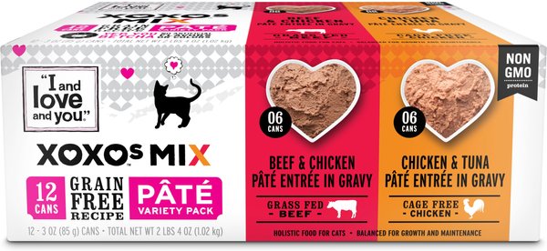 I and Love and You XOXO Chicken & Beef Pate Grain-Free Variety Pack Canned Cat Food, 3-oz can, case of 12 slide 1 of 8
