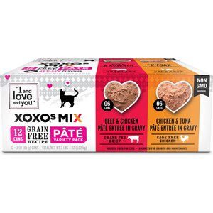 I and Love and You XOXO Chicken & Beef Pate Grain-Free Variety Pack Canned Cat Food, 3-oz can, case of 12