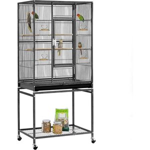 Yaheetech 54-in Rolling Metal Large Parrot Cage Mobile Bird Cage with Detachable Stand, Black