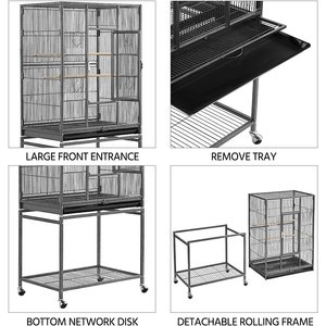 Yaheetech 54-in Rolling Metal Large Parrot Cage Mobile Bird Cage with Detachable Stand, Black