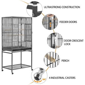 Yaheetech 54-in Rolling Metal Large Parrot Cage Mobile Bird Cage with Detachable Stand, Black