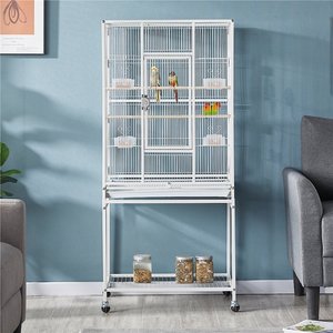Yaheetech 54-in Rolling Metal Large Parrot Cage Mobile Bird Cage with Detachable Stand, White