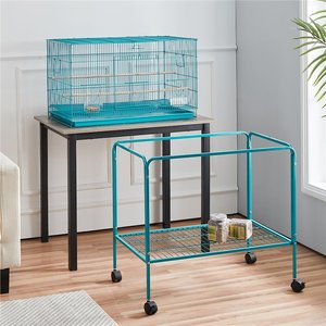 Yaheetech Rolling Stand Extra Space Wood Perches Bird Cage, Teal Blue