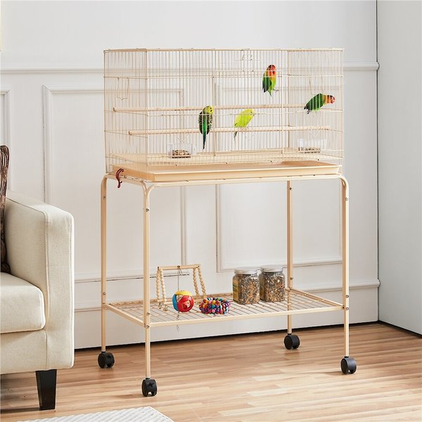 YAHEETECH Rolling Stand Extra Space Wood Perches Bird Cage, Almond ...