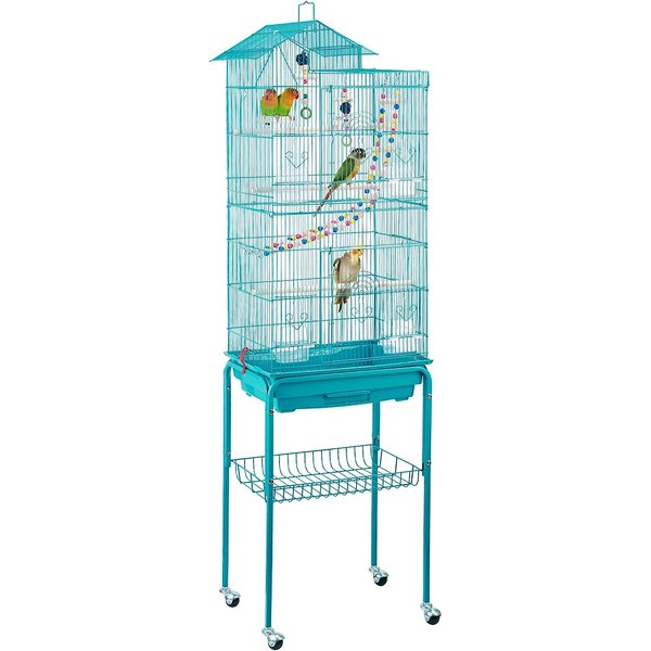 YAHEETECH 62.5in Rolling Large Bird Cage & Detachable Stand, Teal Blue