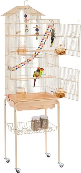 Yaheetech 62.5-in Rolling Large Bird Cage & Detachable Stand, Almond slide 1 of 8