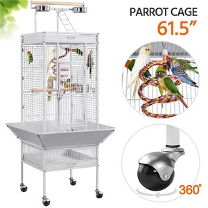 Yaheetech Rolling Metal Parrot Cage with Playtop, White