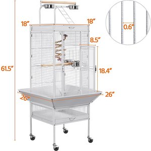 Yaheetech Rolling Metal Parrot Cage with Playtop, White