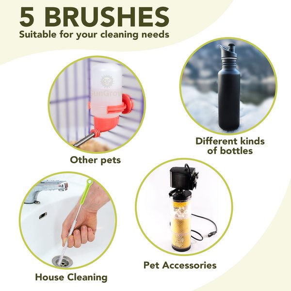 SunGrow Long Brush for Bird Fountain, Guinea Pig Bottle, Hummingbird Feeder, Pipe & Straw Cleaning