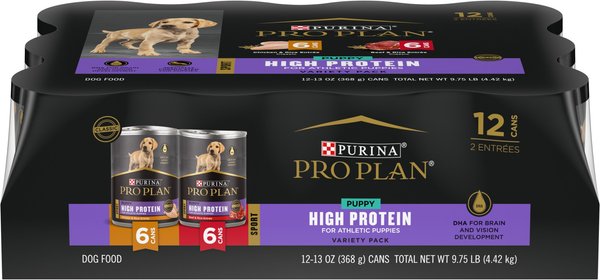 Purina Pro Plan Sport Development Puppy High Protein Beef & Rice Entrée & Chicken & Rice Entrée Variety Pack Wet Dog Food, 13-oz can, case of 12 slide 1 of 10